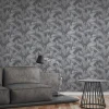 Vliestapete Blätter Floral anthrazit metallic 37836-4
