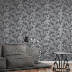 Vliestapete Blätter Floral anthrazit metallic 37836-4
