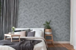 Vliestapete Blätter Floral anthrazit metallic 37836-4