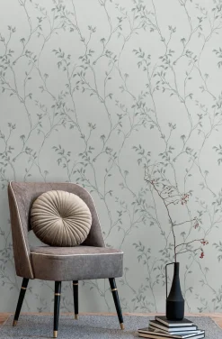 Vliestapete Blätter Floral Aquarell Hellgrau 39767-4