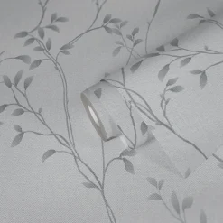 Vliestapete Blätter Floral Aquarell Weiß Grau 39767-3