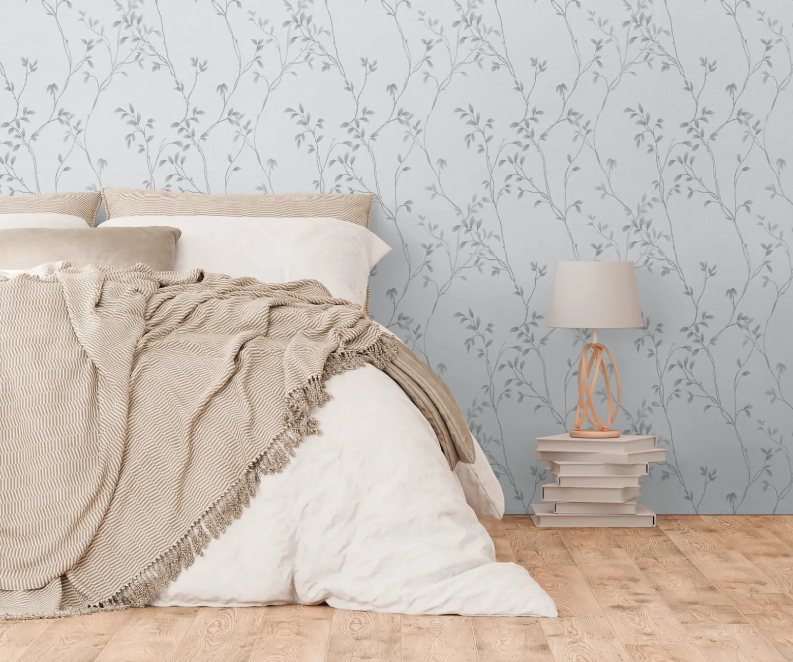Vliestapete Blätter Floral Aquarell Weiß Grau 39767-3