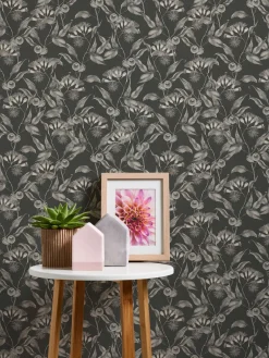 Vliestapete Blätter Floral Beeren Schwarz Weiß 39430-2