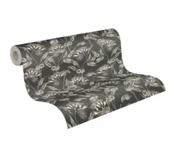 Vliestapete Blätter Floral Beeren Schwarz Weiß 39430-2
