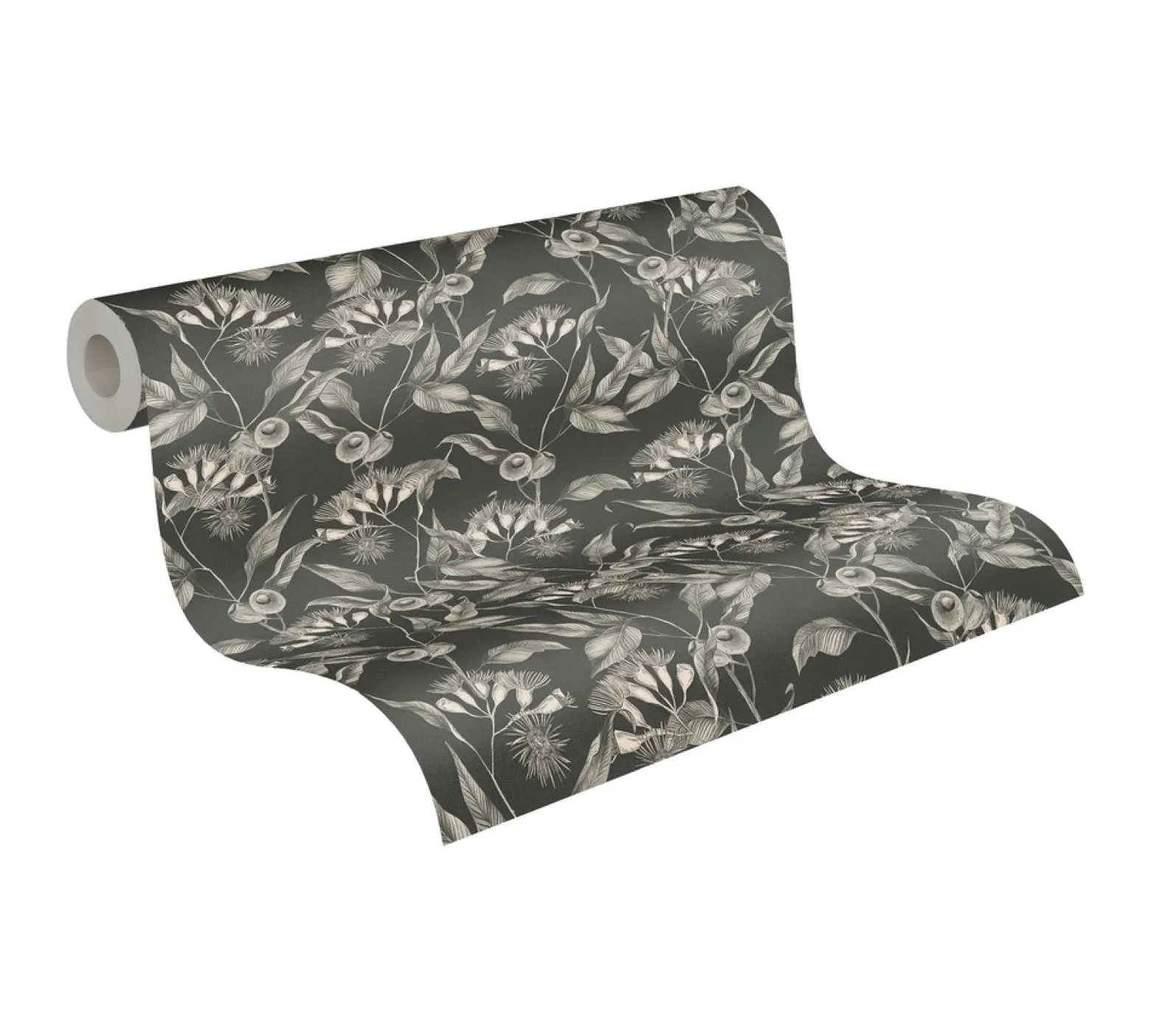 Vliestapete Blätter Floral Beeren Schwarz Weiß 39430-2