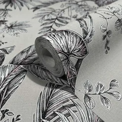 Vliestapete Blätter Floral Beige Schwarz Weiß 82338