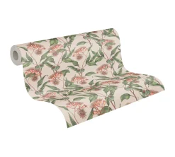Vliestapete Blätter Floral Beeren Rosa Grün 39430-3