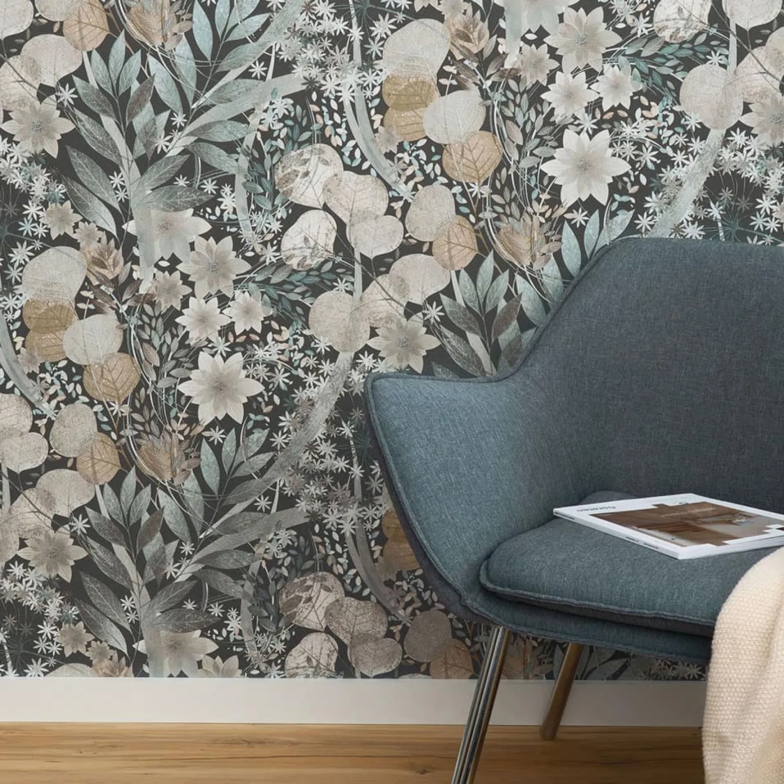 Vliestapete Blätter Floral Blau Grau Braun 10506-44
