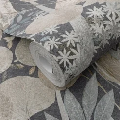 Vliestapete Blätter Floral Blau Grau Braun 10506-44