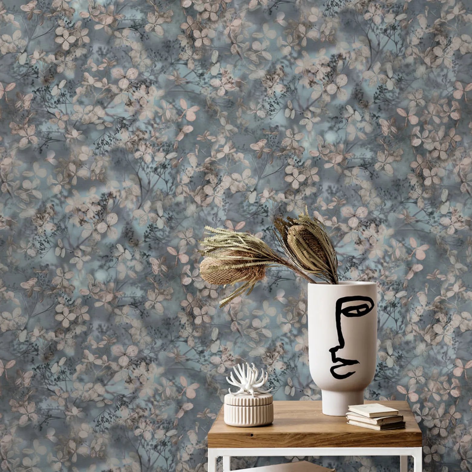 Vliestapete Blätter Floral Blau Beige Grau 10415-08