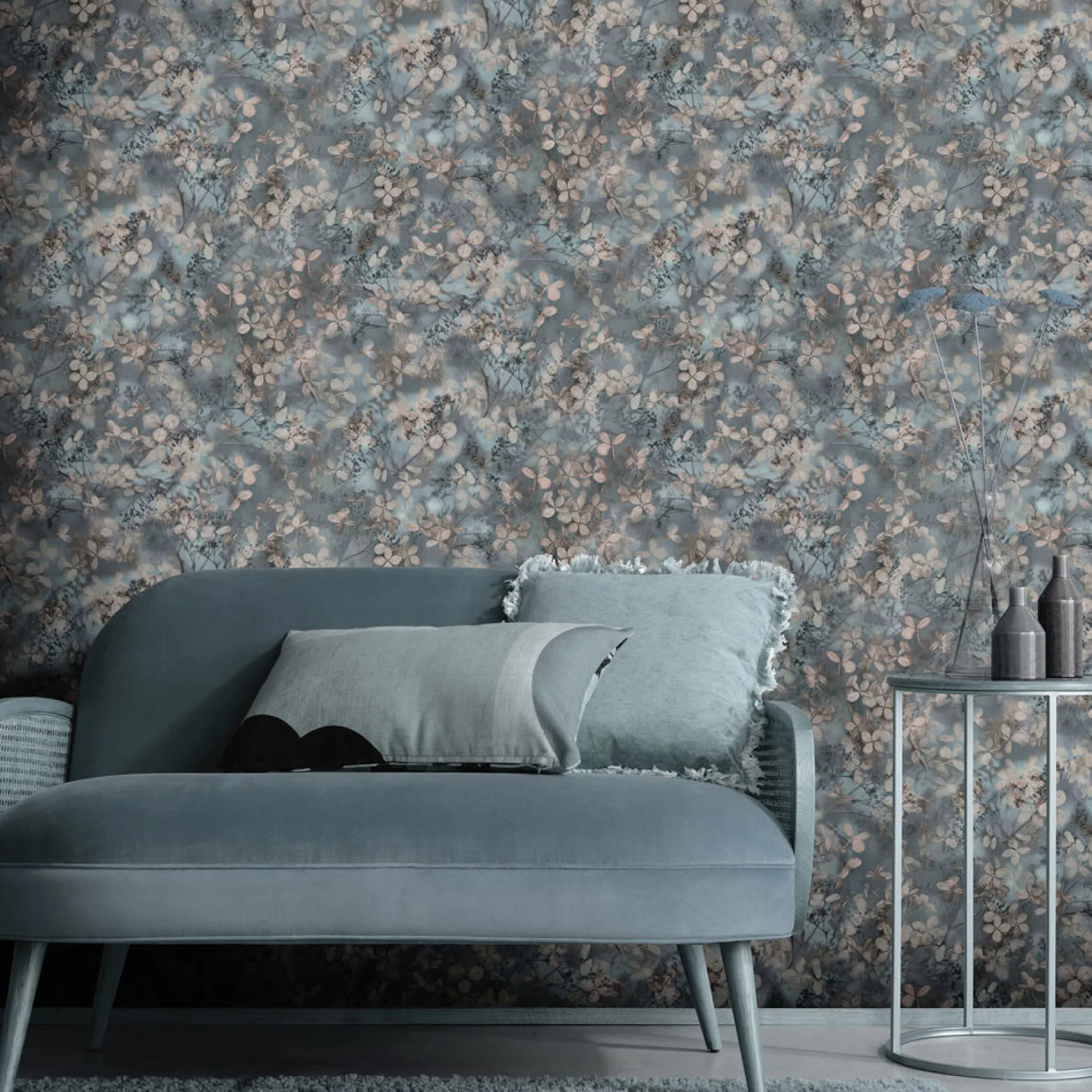 Vliestapete Blätter Floral Blau Beige Grau 10415-08