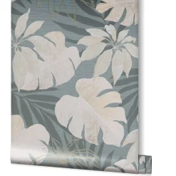 Vliestapete Blätter Floral blau gold metallic 31601