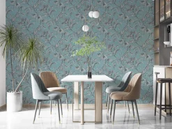Vliestapete Blätter Floral Blau Schwarz Weiß 82340