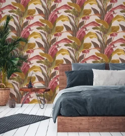Vliestapete Blätter Floral braun rot weiß 37862-2
