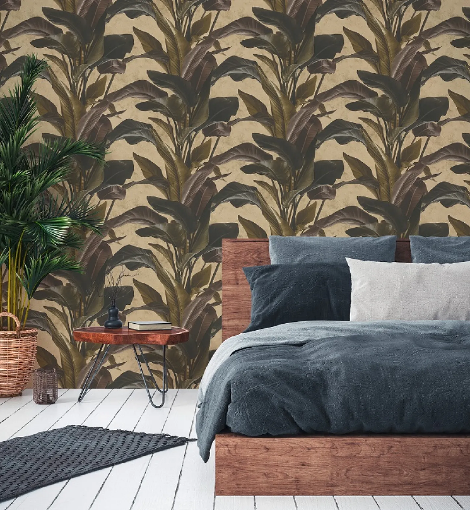 Vliestapete Blätter Floral braun gold Metallic 37862-4