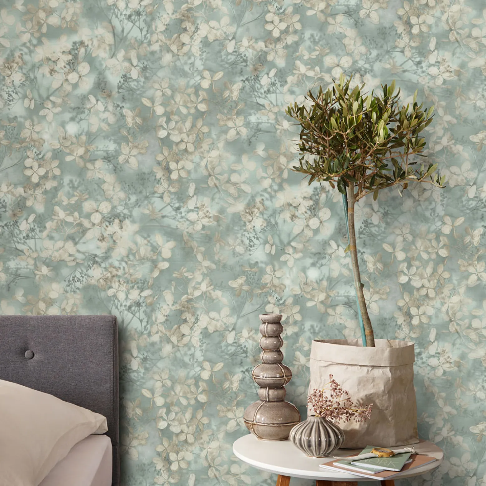 Vliestapete Blätter Floral Grün Creme Blau 10415-07