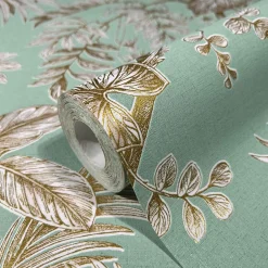 Vliestapete Blätter Floral Grün Gold Metallic 82341