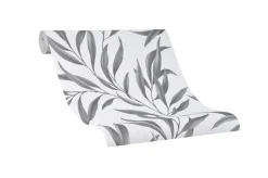 Vliestapete Blätter Floral grau-weiß silber Marburg 32201