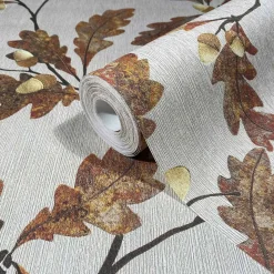 Vliestapete Blätter Floral Grau Braun Rot 35398
