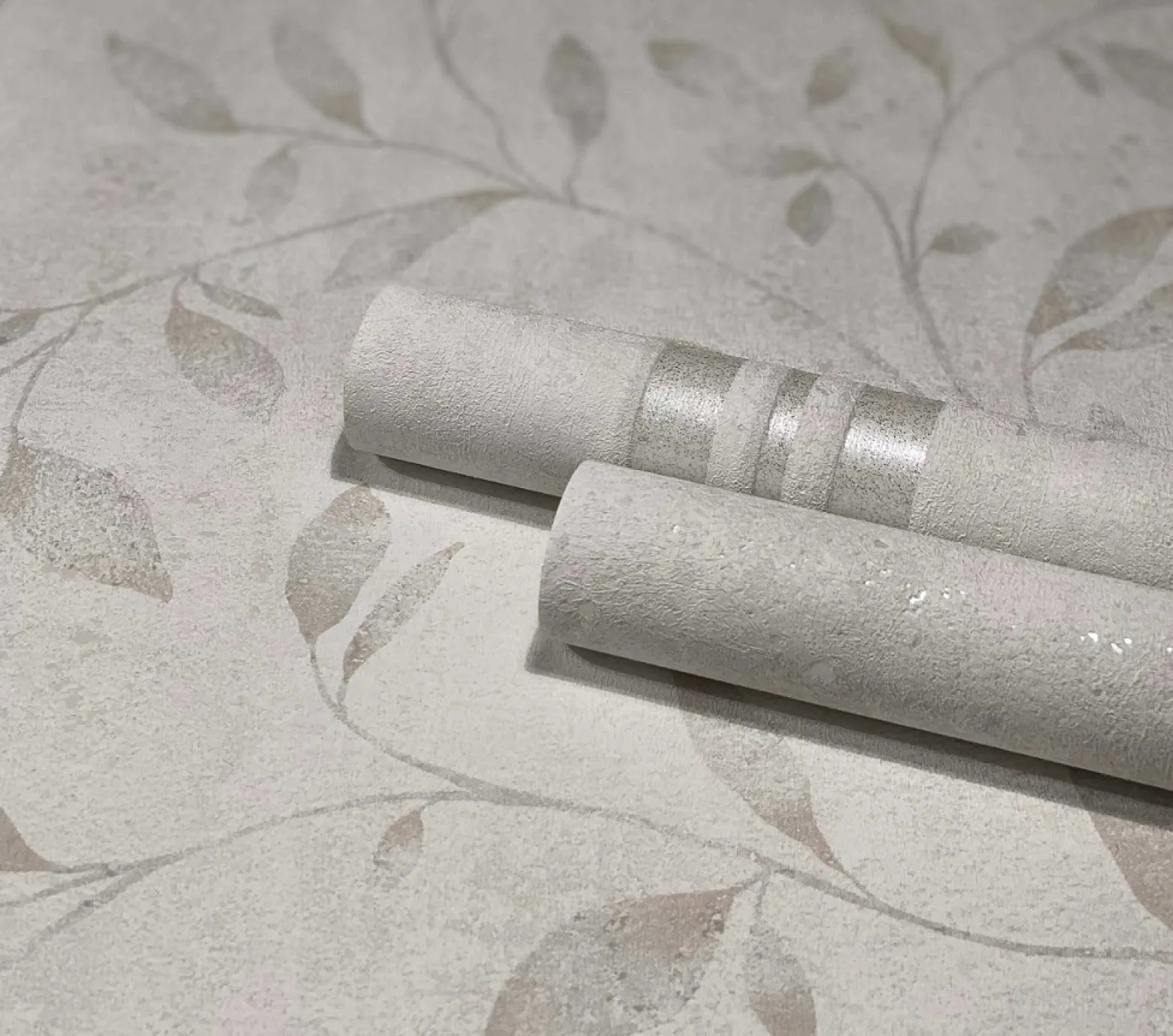 Vliestapete Blätter Floral Metallic weiß grau 32632
