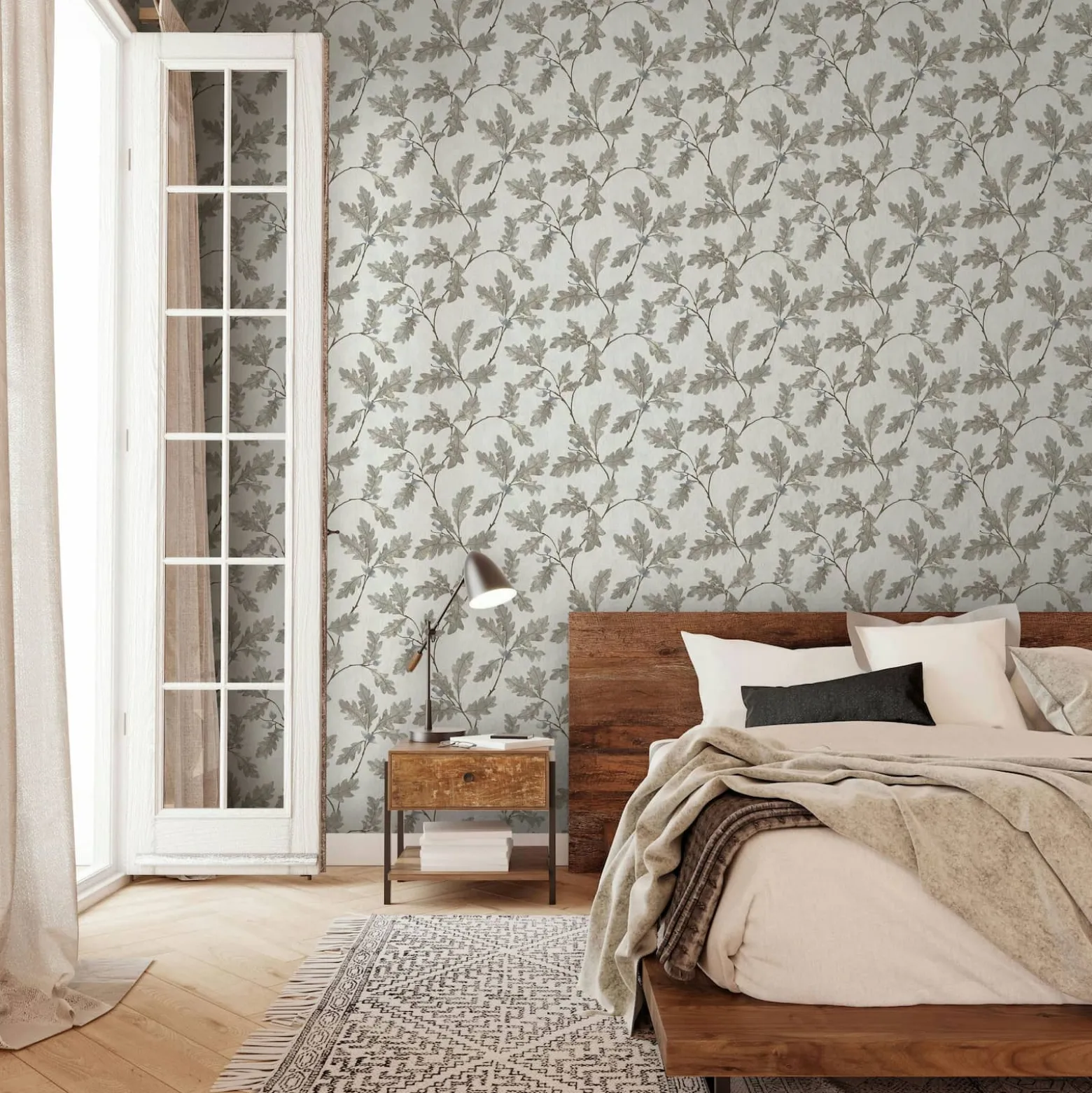 Vliestapete Blätter Floral Muster Grau Beige 35391
