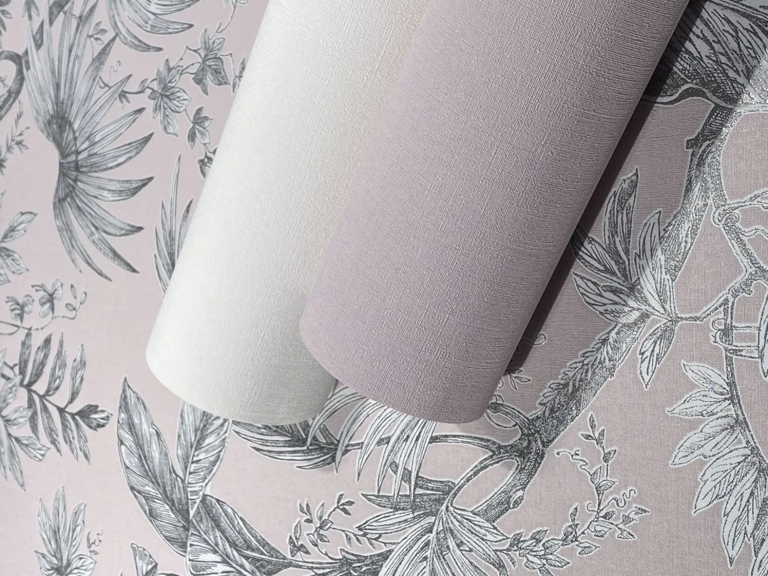 Vliestapete Blätter Floral Rosa Silber Metallic 82339