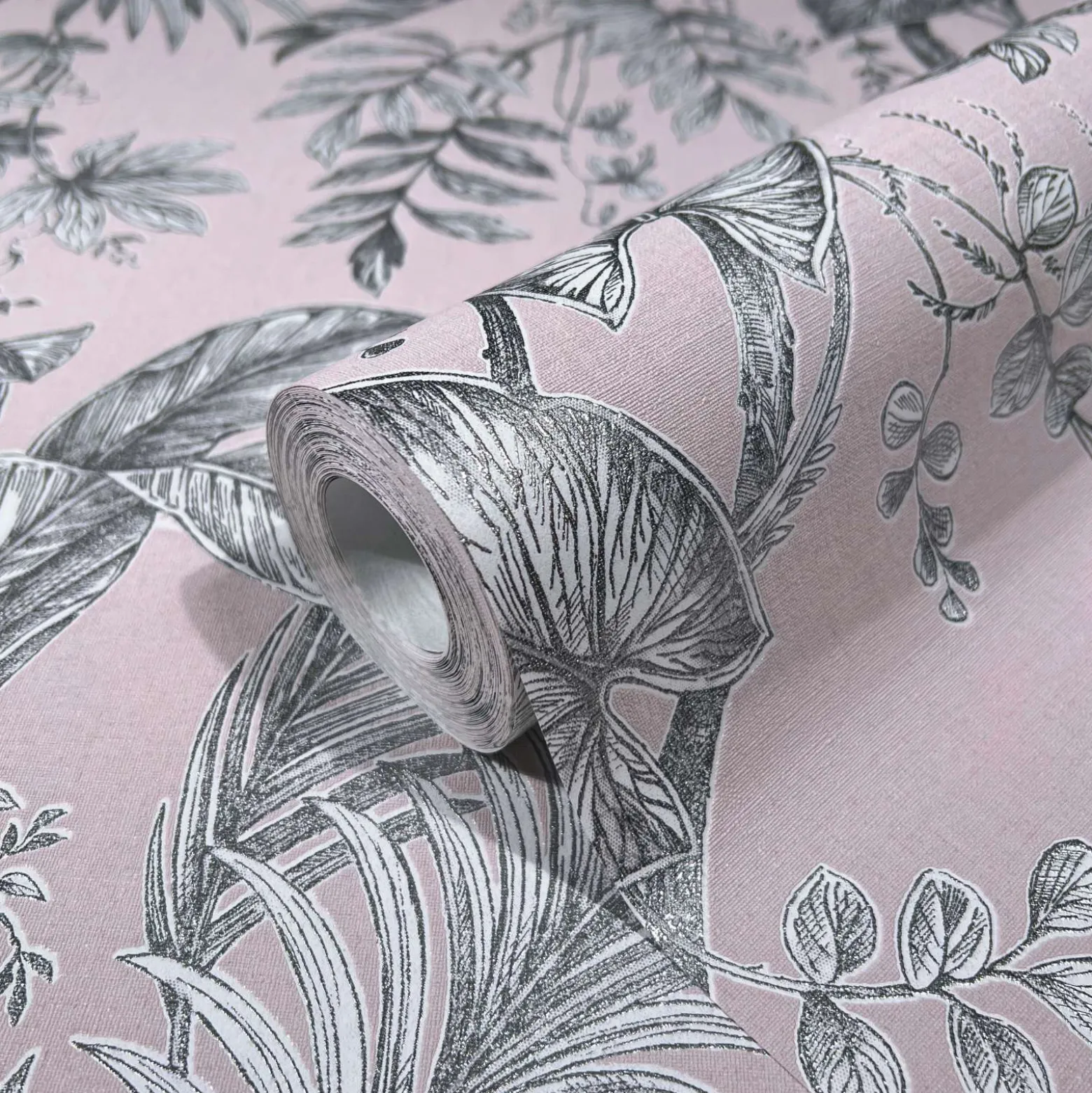 Vliestapete Blätter Floral Rosa Silber Metallic 82339