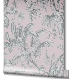 Vliestapete Blätter Floral Rosa Silber Metallic 82339
