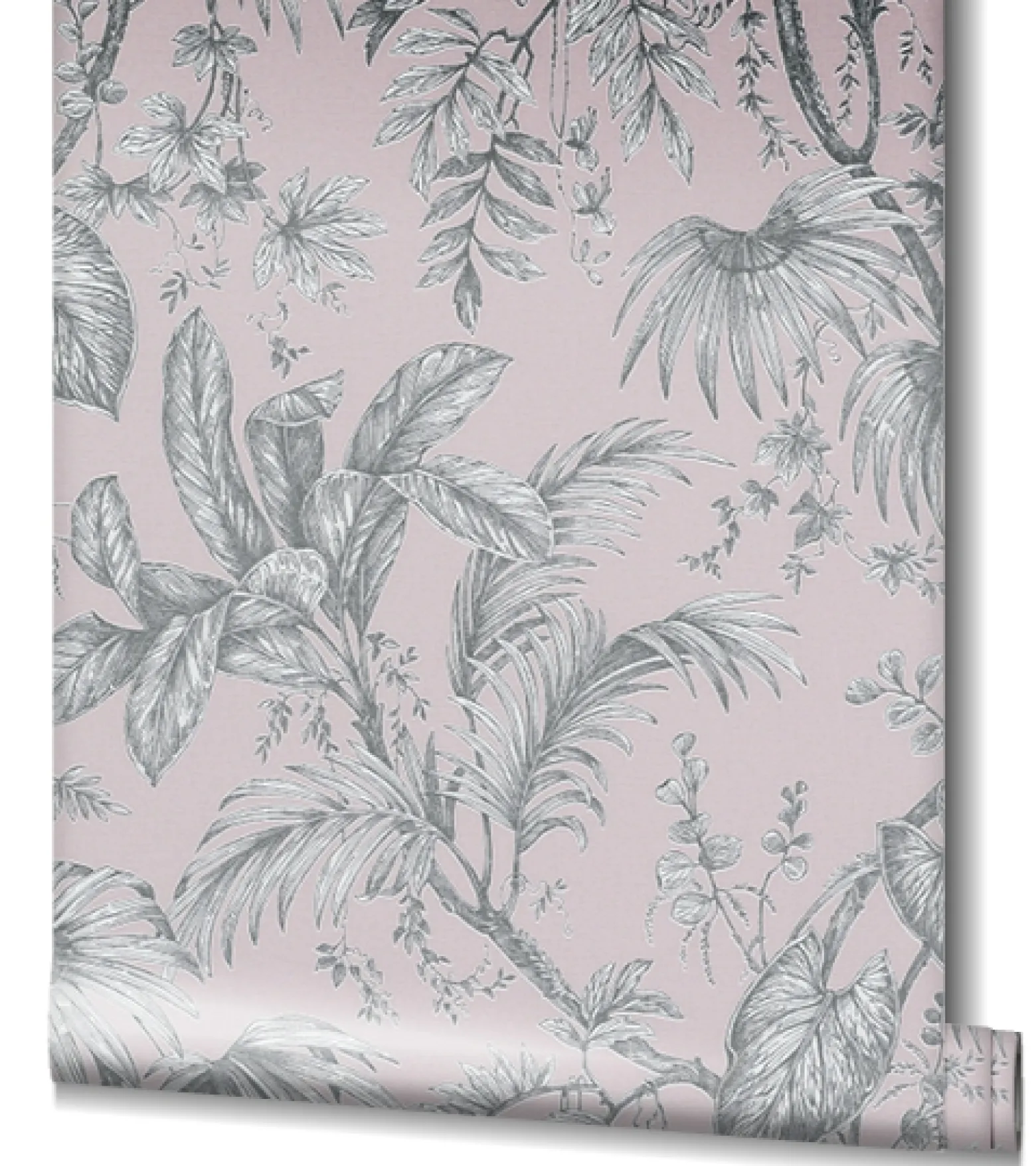 Vliestapete Blätter Floral Rosa Silber Metallic 82339