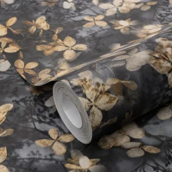 Vliestapete Blätter Floral Schwarz Grau Gelb 10415-15