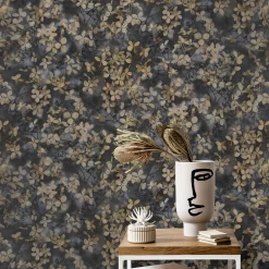 Vliestapete Blätter Floral Schwarz Grau Gelb 10415-15