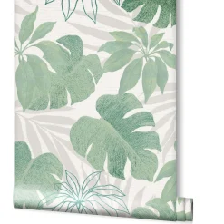 Vliestapete Blätter Floral silber grün metallic 31604