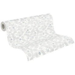 Vliestapete Blätter Floral Skandi Weiß Blau 39111-1