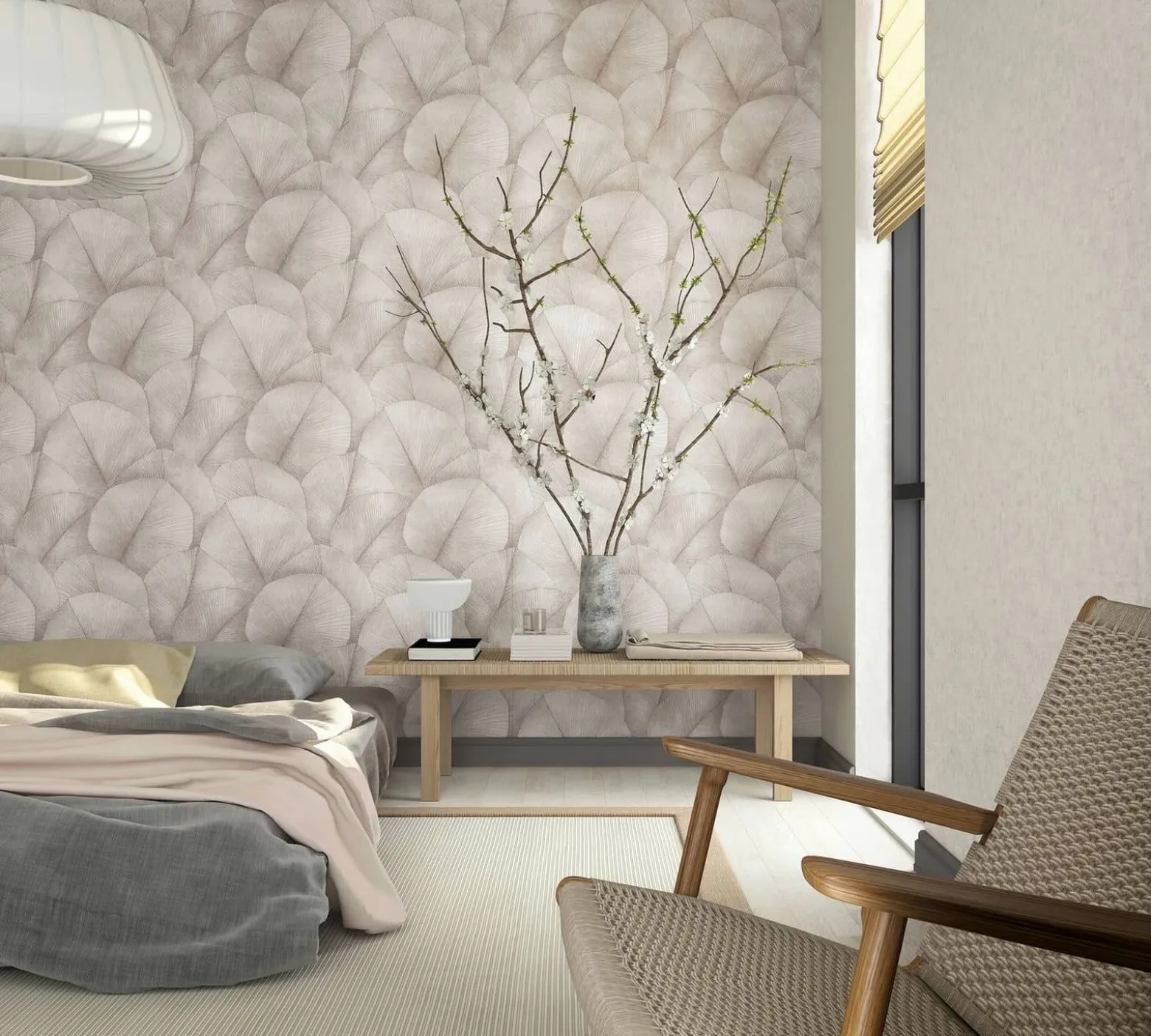 Vliestapete Blätter Floral Struktur Rosa Grau 34511