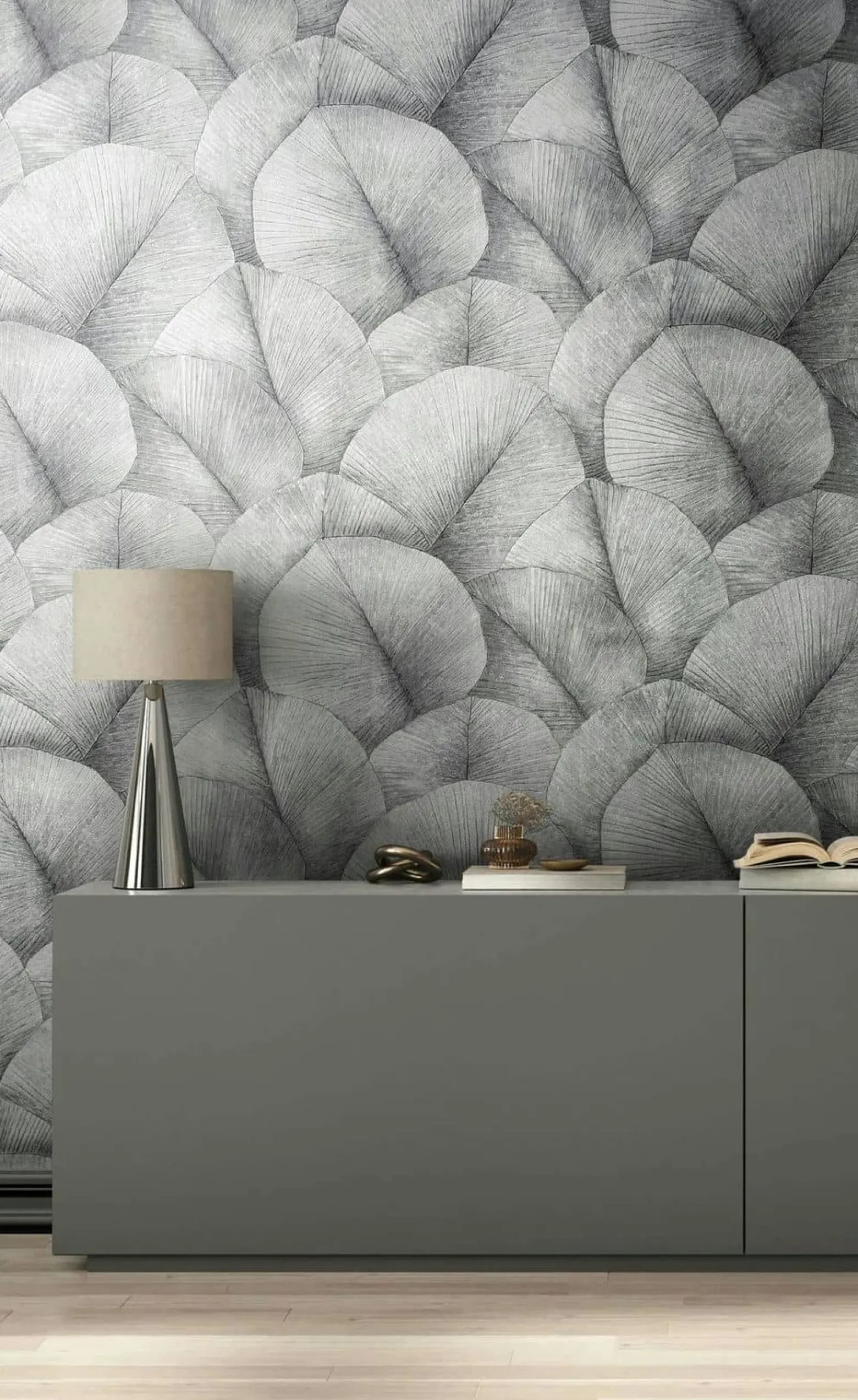 Vliestapete Blätter Floral Struktur Grau 34508