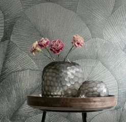 Vliestapete Blätter Floral Struktur Silber Metallic 34514
