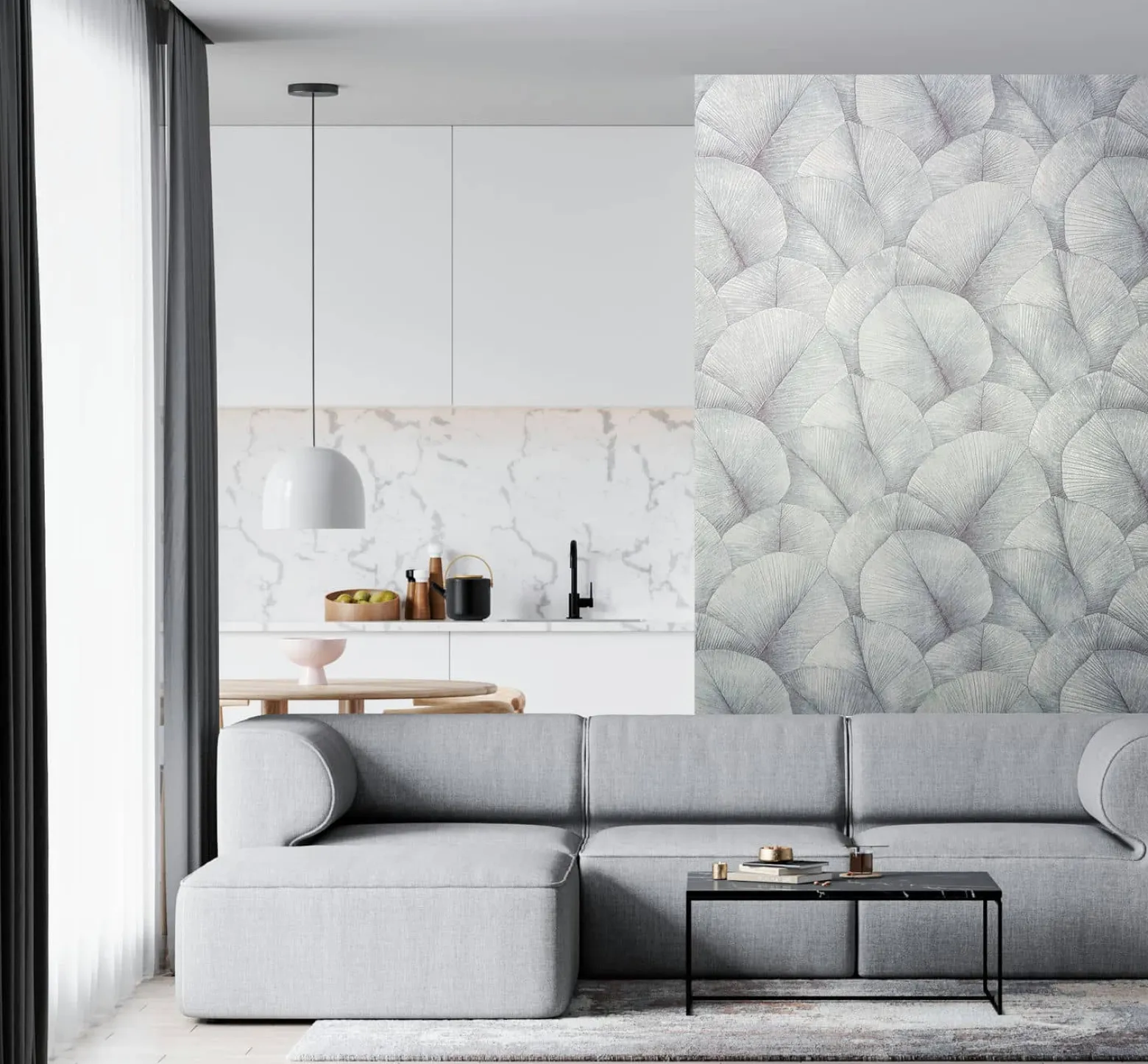 Vliestapete Blätter Floral Struktur Blau Grau 34512