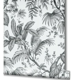 Vliestapete Blätter Floral Tropen Weiß Schwarz 82337