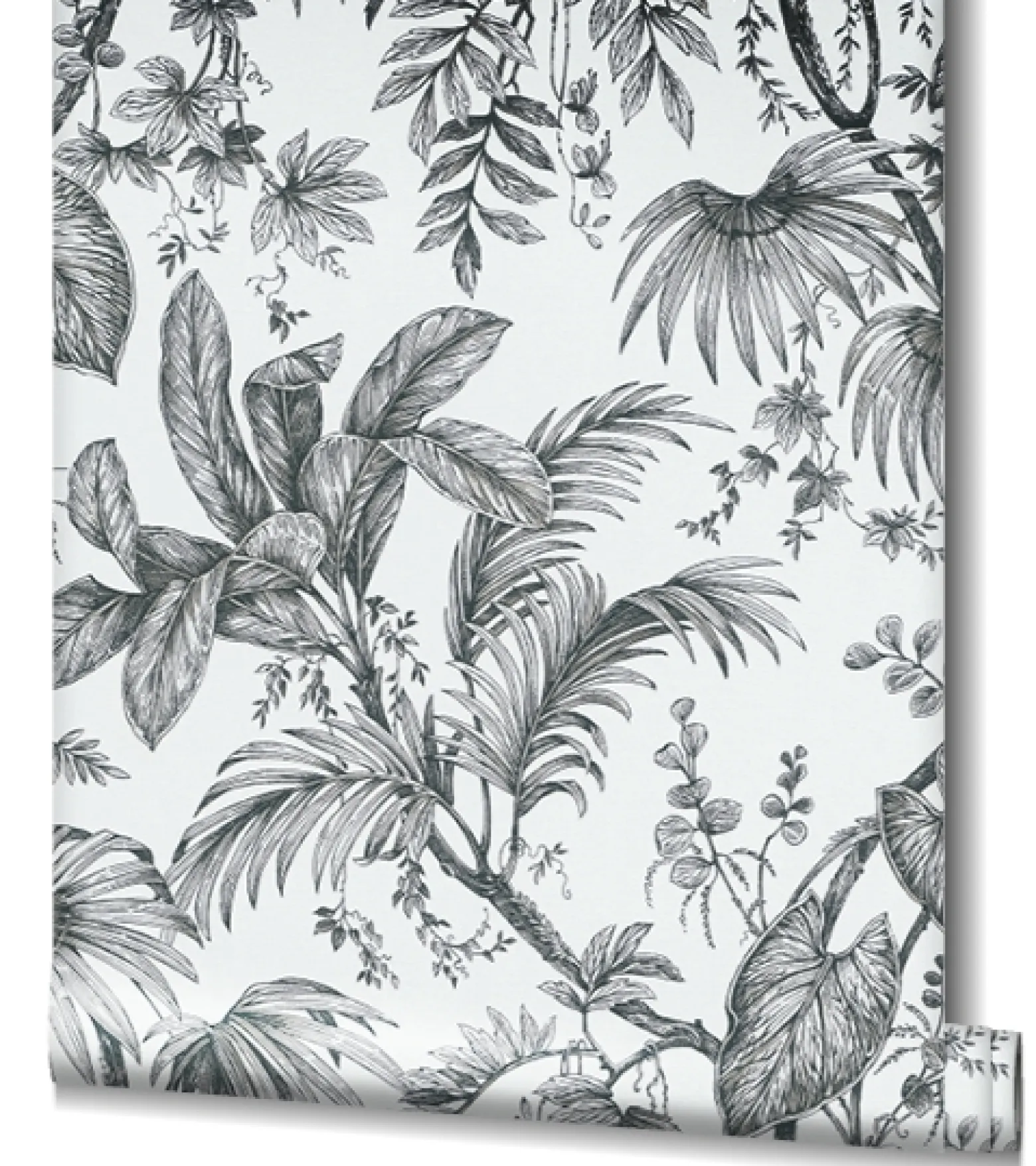 Vliestapete Blätter Floral Tropen Weiß Schwarz 82337