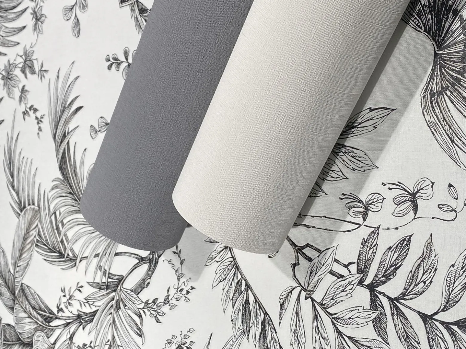 Vliestapete Blätter Floral Tropen Weiß Schwarz 82337