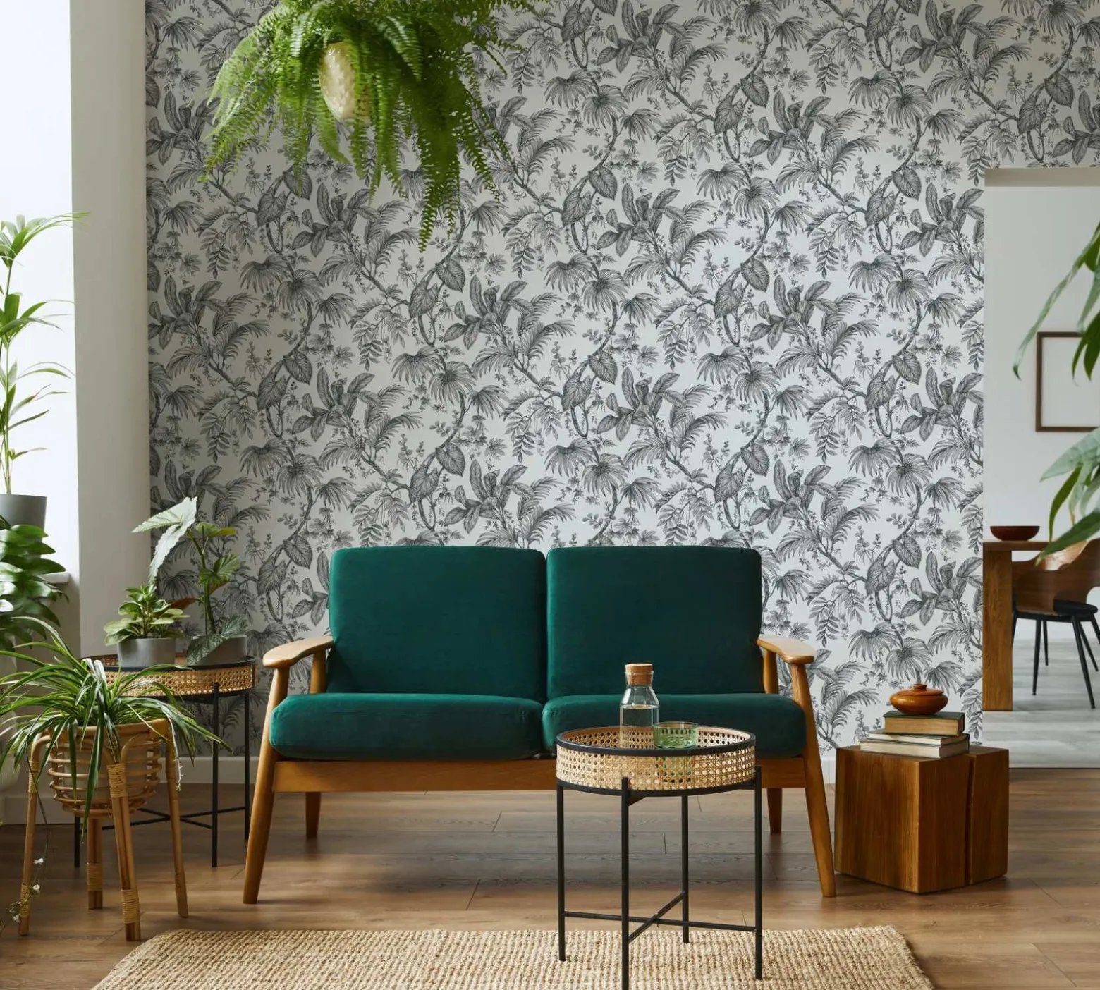 Vliestapete Blätter Floral Tropen Weiß Schwarz 82337