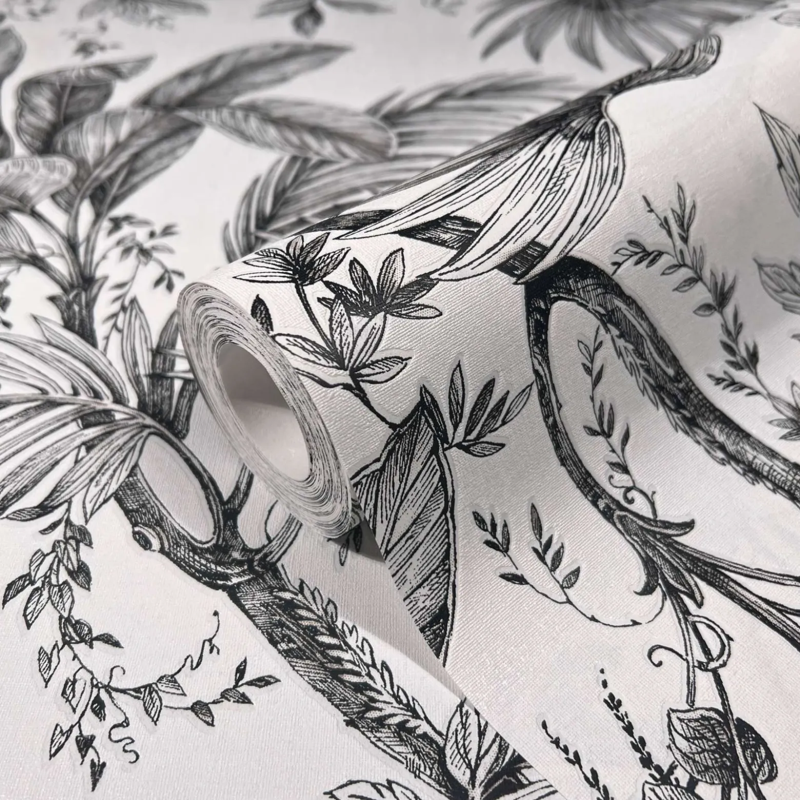 Vliestapete Blätter Floral Tropen Weiß Schwarz 82337