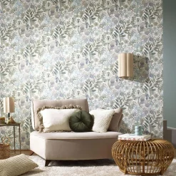 Vliestapete Blätter Floral Weiß Grün Blau 10506-24