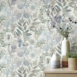 Vliestapete Blätter Floral Weiß Grün Blau 10506-24