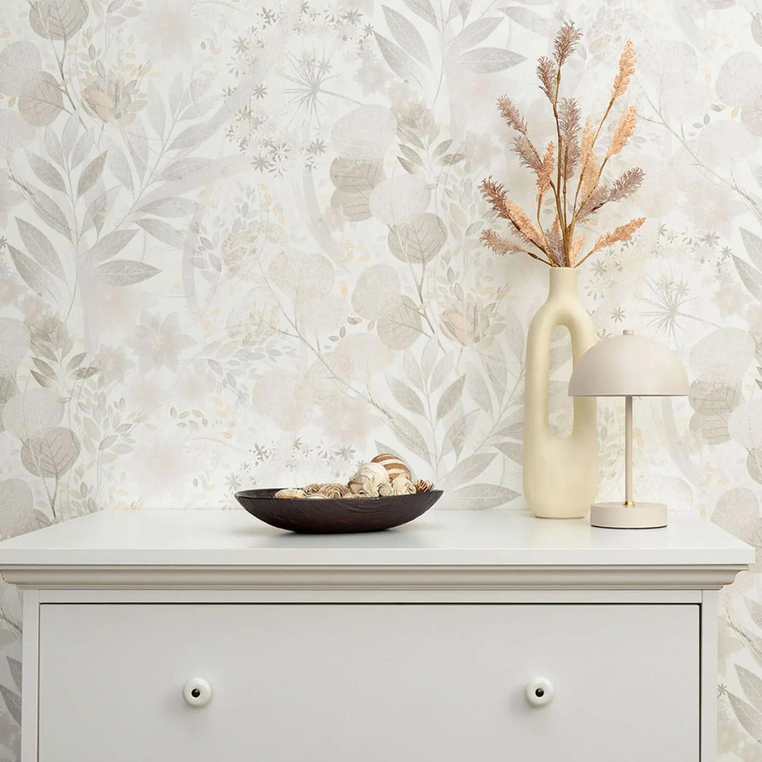 Vliestapete Blätter Floral Weiß Grau Beige 10506-31