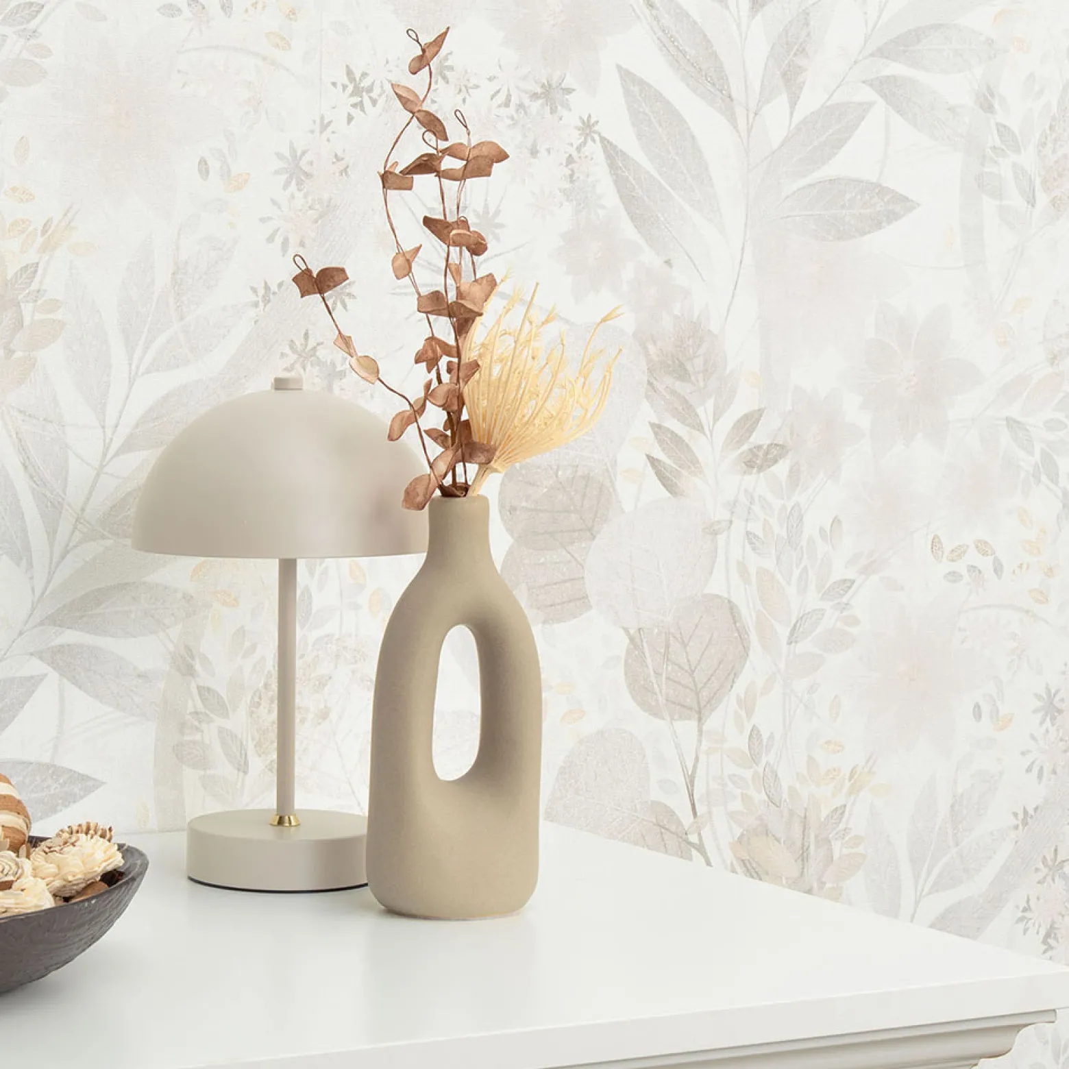 Vliestapete Blätter Floral Weiß Grau Beige 10506-31
