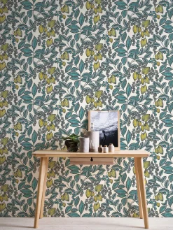 Vliestapete Blätter Früchte beige grün 37755-1