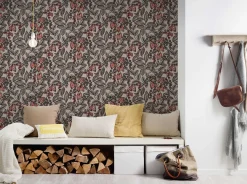 Vliestapete Blätter Früchte beige grau rot 37754-3