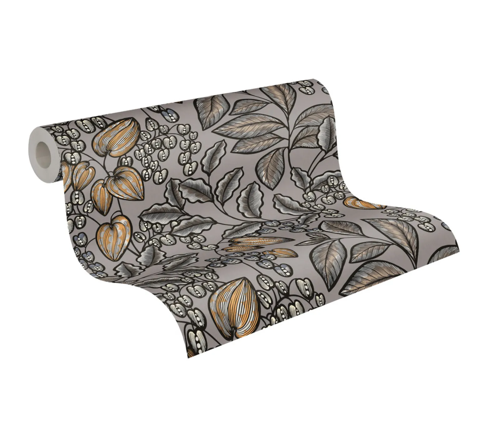 Vliestapete Blätter Früchte taupe weiß 37754-9