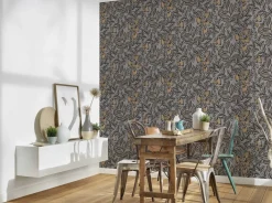 Vliestapete Blätter Früchte taupe weiß 37754-9